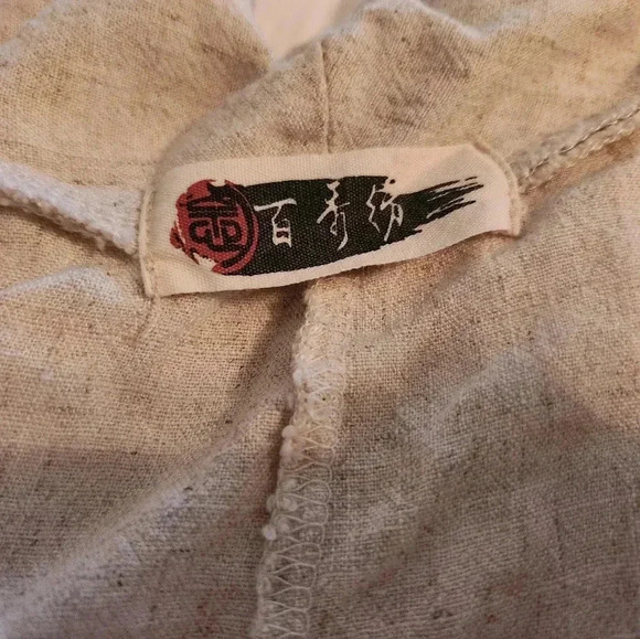 Authentic Organic Japanese Sweater Cardigan Pockets Artistic Beige Tan Straw - Picture 5 of 9